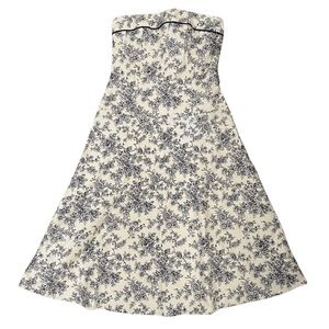 Blue Floral Strapless Midi Dress